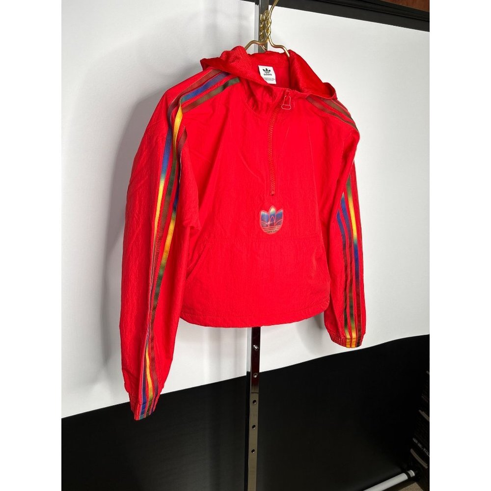 adidas Originals Cropped Pullover Windbreaker Hoodie Womens Medium 3-Stripe Rain - Picture 2 of 9